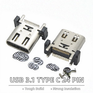 Conector USB Tipo C 24P de Alta Velocidad para Carga y Transferencia de Datos con Corriente Nominal de 5A y Material de Cobre LCP y Acero Inoxidable - Product Image 2