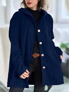 Cardigan à boutonnage simple pour femme, nouveau style, à capuche, coupe ample, en velours côtelé, manteau décontracté pour femme - Product Image 5