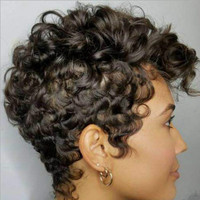 Perruque Full Lace Front wig synthétique bouclée, cheveux vierges, coupe au carré avec cuticule, Pixie, pour femmes noires