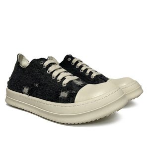 Baskets de skate en denim vintage tendance, de luxe, faites main, à finition effilochée, style urbain sombre, baskets en toile rehaussées de créateur, tendance mode - Product Image 3