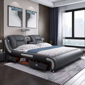 Leather Soft Storage Bed <strong>Smart</strong> Bedroom <strong>Furniture</strong> Double Functional King Size Bed Luxury Upholstered Massage Bed - Product Image 4