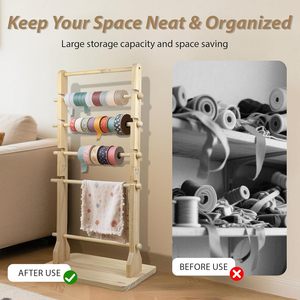 Estante de almacenamiento de cintas de madera de 7 niveles, organizador multiusos vertical para floristas - Product Image 3
