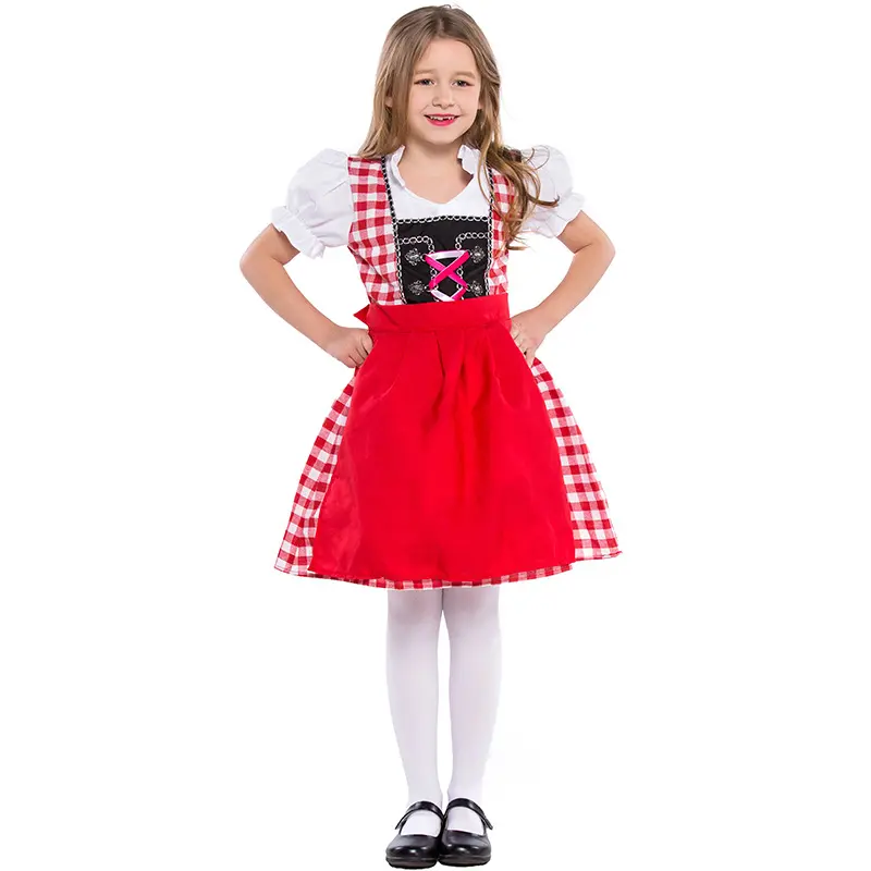 Traje alemão tradicional de meninas, fantasia nacional bavarian, vestido de cerveja com avental