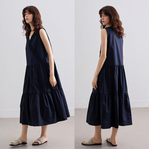 Demana Pure Cotton <b>Patchwork</b> Crossover V Neck Sleeveless Dress Women Summer Retro Elegant A Line <b>Skirt</b> - Product Image 2