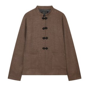 Chaqueta Casual Personalizada 2026 para <span class=keywords><strong>Mujer</strong></span>, Corte Holgado, Cuello Mandarín, Color Sólido, Estilo Vintage con Botones Tradicionales Tipo Rana, OEM/ODM - Product Image 3