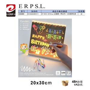 Pizarra de dibujo LED Erpsl de 20x30 cm con siete colores de bolígrafo y soporte para manualidades infantiles - Product Image 1