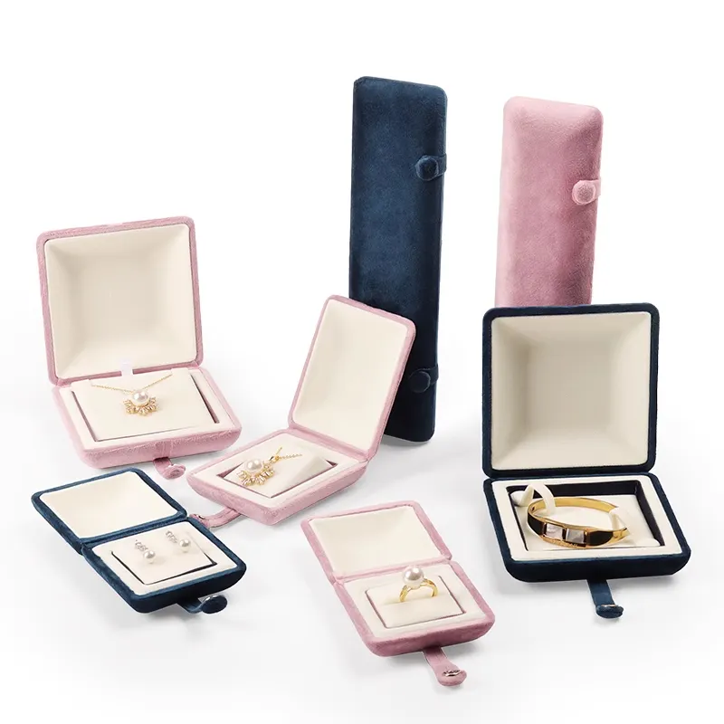 Jinsky NEW Arrivals Custom Logo Jewelry Packaging Box Luxury Jewelry Box Navy Blue Jewelry Ring Pendant Bangle Box