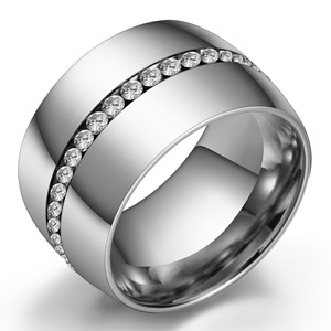 Stainless Steel <b>Ring</b> 14MM Rose <b>Gold</b> Channel <b>Set</b> Diamond Women's Fashion Jewelry Gift - Product Image 2