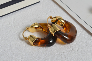 NEW Wholesale 2021 Fashionable Brass 18K GoldPlated Transparent Resin <strong>Hoop</strong> <strong>Earrings</strong> 5 Buyers Plated Jewelry - Product Image 3