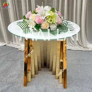 Nest Base Round Gold Stainless Steel With White Glass Wedding Display Cake Table