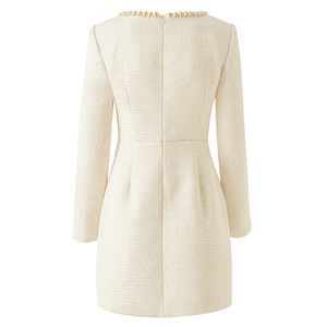 2025 elegante abito da sera da donna nero con collo quadrato in vita-abito Casual a <span class=keywords><strong>maniche</strong></span> <span class=keywords><strong>lunghe</strong></span> floreale di alta qualità decorato con perle - Product Image 3