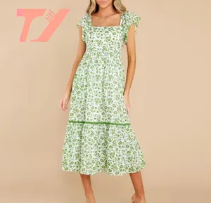 TUOYI Manufacturer Custom Latest Fashion Collection Elegant Summer Women Lace Fluffy Straps French Navy Mini Dress