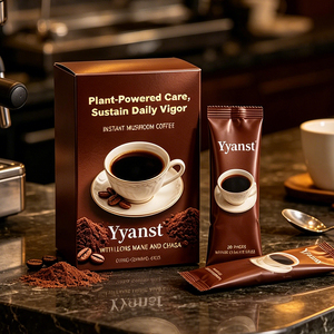 Café Instantáneo de Champiñones Chaga y Melena de León, Rico y Suave, 20 Sobres, Caja Metálica Marrón Oscuro, Para el Cuidado Diario de Vigor a Base de Plantas, OEM - Product Image 4