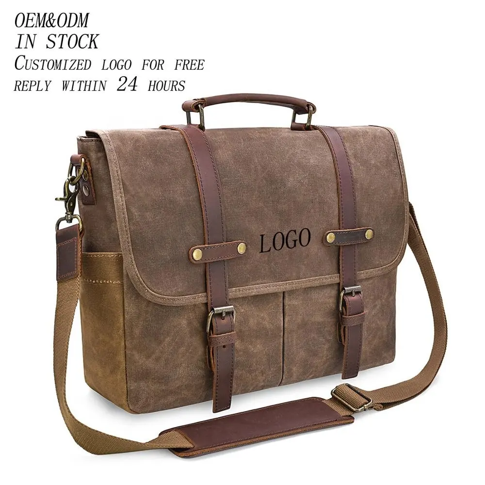 Кожаная сумка-мессенджер, сумка для ноутбука 15,6 дюйма, кожаный вощеный брезентовый портфель, большая сумка через плечо, чехол для ноутбука