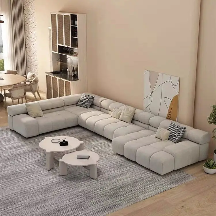 L shape Corner italian fabric leather living room furniture modern style modernos white leather sectional sofa