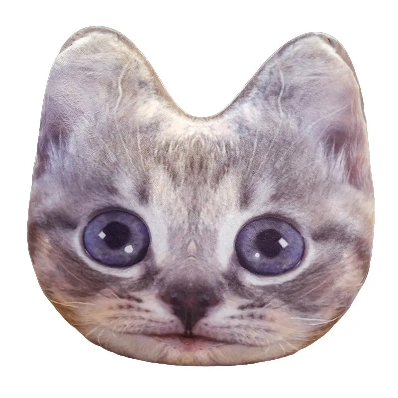 Creative belle bande dessinée animal 3D impression réaliste grand visage chat peluche courte super douce voiture canapé coussin oreiller