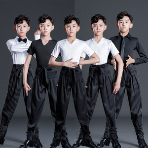 Veste de performance pour garçons, costume de danse latine pour enfants, été, rayée, polyester/coton/soie de lait, tenue d'entraînement - Product Image 1