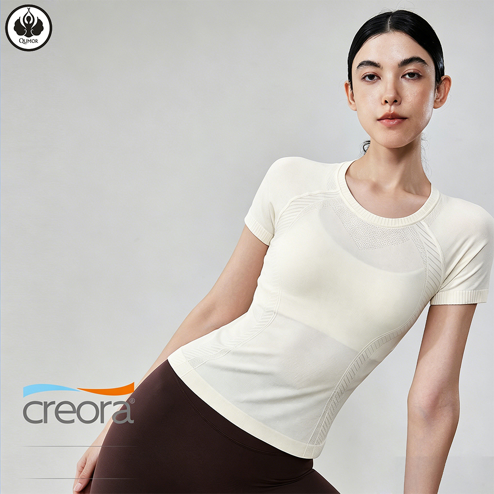 QUMOR Wholesale Seamless Short Sleeve Yoga Shirt High Elastic Breathable Athletic Gym Running Quick-Dry Workout Cover