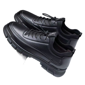 K Fashion <b>Shoes</b> Men's Black Leather Casual <b>Work</b> Boots Warm Lined Winter Sneakers <b>Comfortable</b> Durable Outdoor Wear - Product Image 5