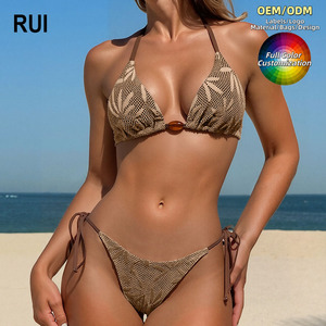 RUIQUWIN Factory Wholesale OEM Texture Beachwear <b>Bikini</b> Custom Plaid Front Logo Swimsuit 2 Piece <b>Set</b> Sexy Women Swimwear 2026 - Product Image 1