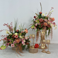 Ensemble de centre de table de mariage en fleurs artificielles rose mauve, roses en soie, dahlias, vase haut, bol bas, décoration de table, décoration de banquet, décoration d'événements