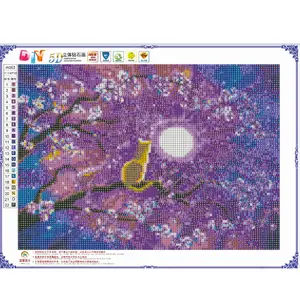 Animals 3D DIY Rhinestone painting Cats on Tree under Moon Full Round 3D Drill Rhinestone Painting