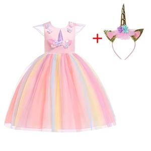 Children's Formal Flower Girl <b>up</b> <b>Dress</b> O-Neck Princess <b>Unicorn</b> Style for Summer Weddings & Parties - Product Image 3