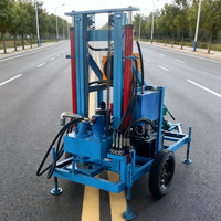 Mini-foreuse rotative diesel portable 200m montée sur remorque, sur roues, pour puits d'eau, avec pompe et moteur 300m, 25m/h