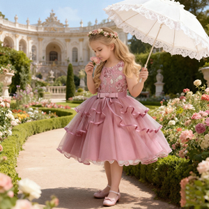 Stile europeo neonata <span class=keywords><strong>vestito</strong></span> soffice per bambina abiti da compleanno multistrato <span class=keywords><strong>rosa</strong></span> capretto abiti da ballo per bambina 2-10 anni - Product Image 2