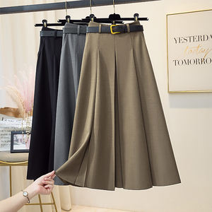 <span class=keywords><strong>Jupe</strong></span> plissée trapèze taille haute polyvalente mi-longue pour femme GraySummer, style décontracté avec drapé original pour l'été - Product Image 1