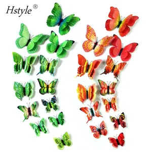 New style 12Pcs Double Layer 3D Butterfly Wall Sticker On Wall Home Decor Butterflies for Decoration Magnet Fridge sticker SD132