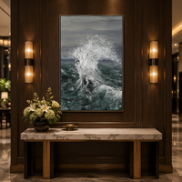 Peinture à l'huile sur toile personnalisée, peinte à la main, épaisse, bleue, paysage abstrait 3D, vagues océaniques, décoration murale pour la maison