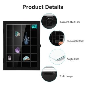 Vitrine murale verrouillable à LED avec étagères amovibles pour roches, <span class=keywords><strong>minéraux</strong></span>, <span class=keywords><strong>cristaux</strong></span> <span class=keywords><strong>et</strong></span> objets de collection, cadre type boîte à ombre - Product Image 2