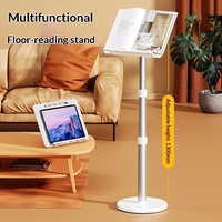 Support de tablette sur pied réglable en hauteur, pliable, en alliage d'aluminium et ABS – Utilisation sur bureau/sol, support télescopique pour la lecture matinale