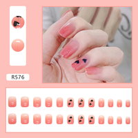 24 Pièces Nouvel Ensemble D'Ongles à Presser Tendance de Haute Qualité, Style Français Frais, Ongles Acryliques Faux Personnalisés avec Colle Gelée