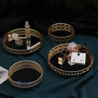 Plateau de maquillage rond en métal bijoux bibelot or vanité antique miroir plateau de maquillage
