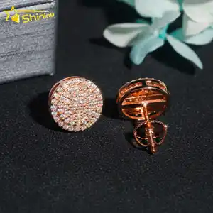 Hip Hop Micro Pave 925 Sterling Silver Prong Set Vvs Diamond Moissanite Earring Iced Out Stud Earrings