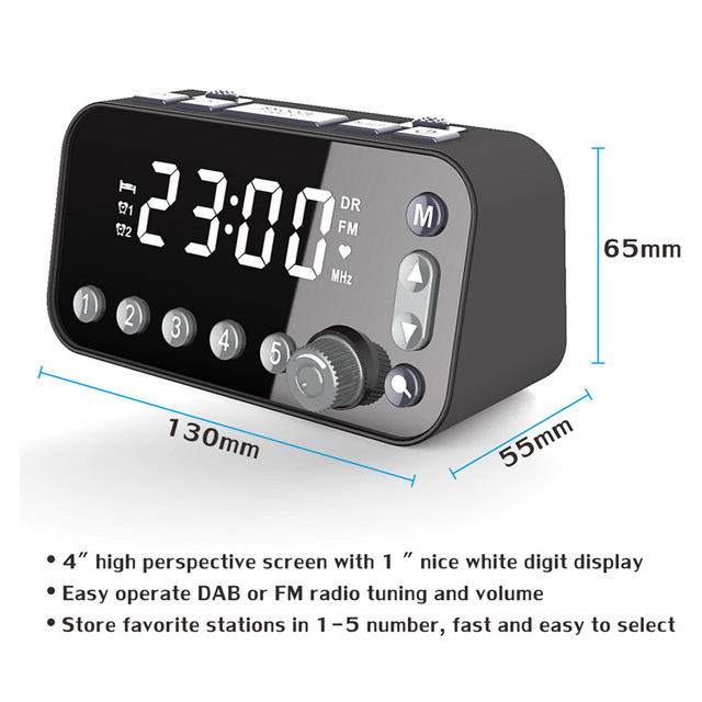 5" FM Digital Alarm Clock LED Display DAB Internet Radio Plastic Material Dual Charging USB Ports Portable Music Player DAB-A1