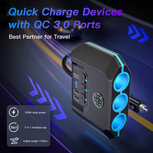 Qc3.0 120W Nhanh Chóng Sạc 3 Ổ Cắm + 1 USB Điện Thoại Di Động Car Charger Adapter 12/24V Du Lịch Xách Tay Xe Thuốc Lá Nhẹ Hơn Splitter - Product Image 4