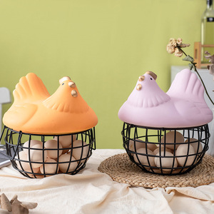 Hen Shape Ceramic Egg <b>Storage</b> Basket With Lid Fresh Keeping <b>Kitchen</b> <b>Storage</b> Basket Nordic Style Decorative Fruit Holder - Product Image 2