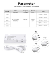 Alimentation à découpage pour bande LED de placard 12V/24V 100W, entrée AC110-250V, rendement 0.8, 50/60Hz