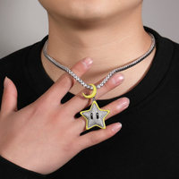 Collier pendentif étoile lune en Zircon glacé, pendentif de dessin animé pour hommes et femmes