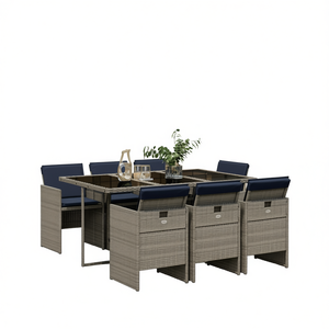 Set da Pranzo Pieghevole per Esterni a 6 Posti in Rattan PE Grigio, Arredamento da Giardino Stile Contemporaneo - Product Image 1