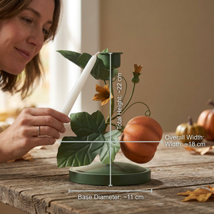 Portavelas de hierro con diseño de calabaza naranja y hojas verdes para decoración del hogar - Product Image 6