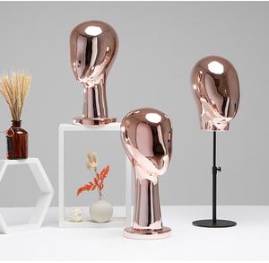 หัวหุ่นชุบโครเมียม + หัวหุ่นสีโรสโกลด์สีเงิน + หมวกโชว์กระจกวิกผมแสดงหุ่นแขวน - Product Image 5