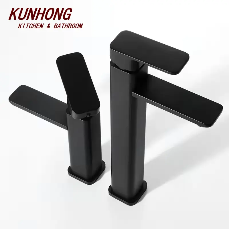 Contemporary Low Price Matte Black Single Hole Stainless Steel Square Basin Tap Mixer Wash Faucet For Bathroom