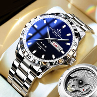 Montres à quartz entièrement automatiques, design creux élégant, double calendrier, bracelet en acier inoxydable lumineux, boucle double face