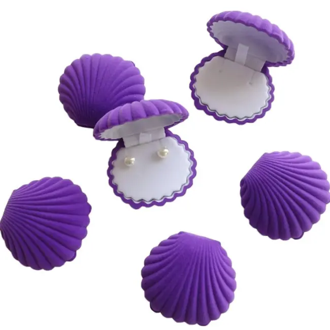 Caixa de embalagem Velvet Studs Case Clam Sea Shell preço jóias pretas caixas de embalagem para pin Para Colar Brinco Anel