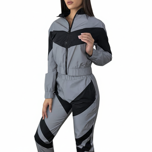 <b>Women's</b> Fashionable Windbreaker Crop 2-Piece Set Winter Polyester Tracksuit with Short Top and <b>Trousers</b> - Product Image 1