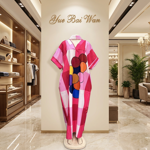 Nuevo Vestido Maxi Kaftan a Cuadros 2026 para Mujer, Cuello en V, Estampado Geométrico Colorido, Corte Holgado, Abaya - Product Image 3